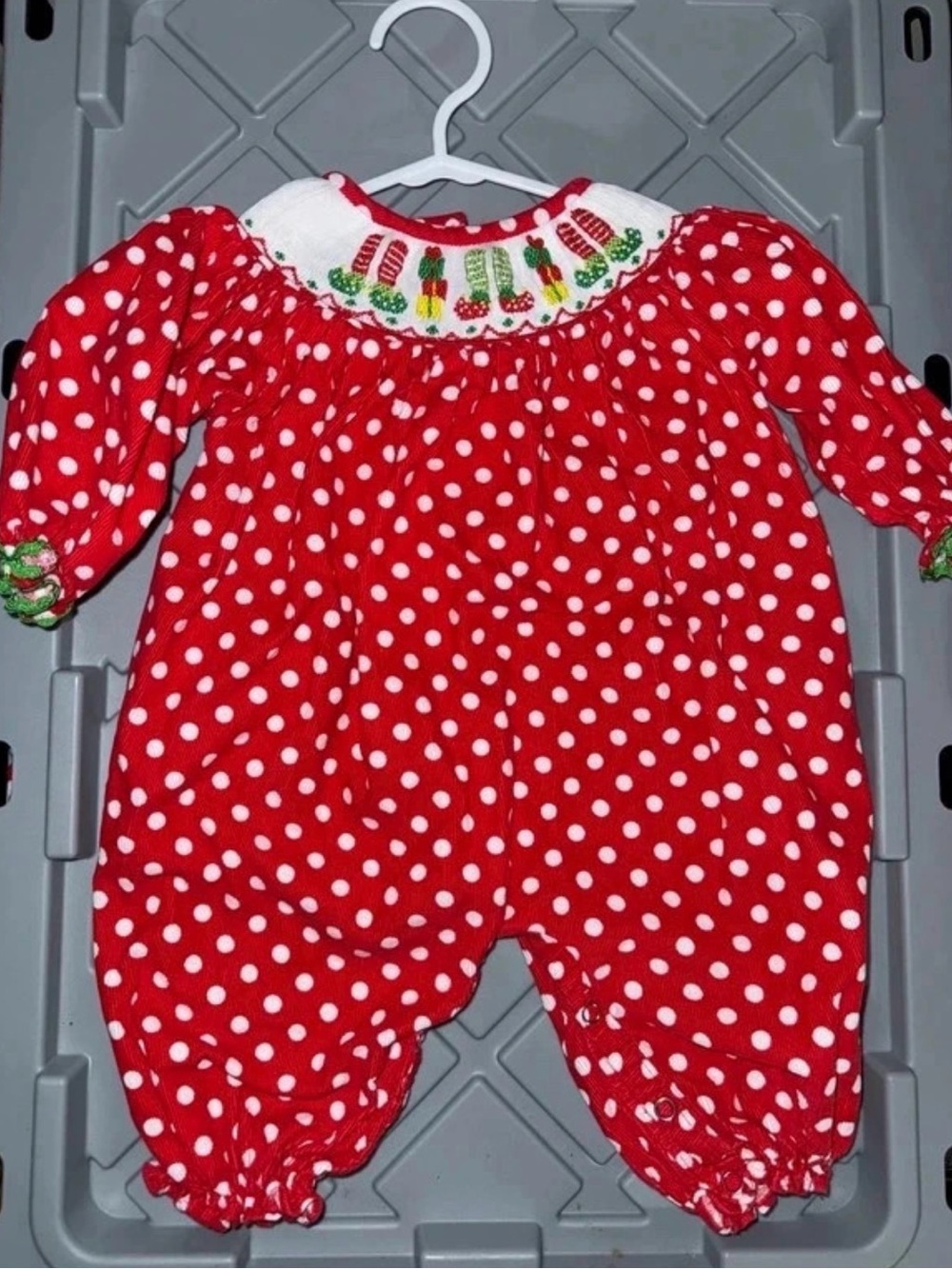 Jellypop Red and White Polka Dot Smocked Footie - 3m